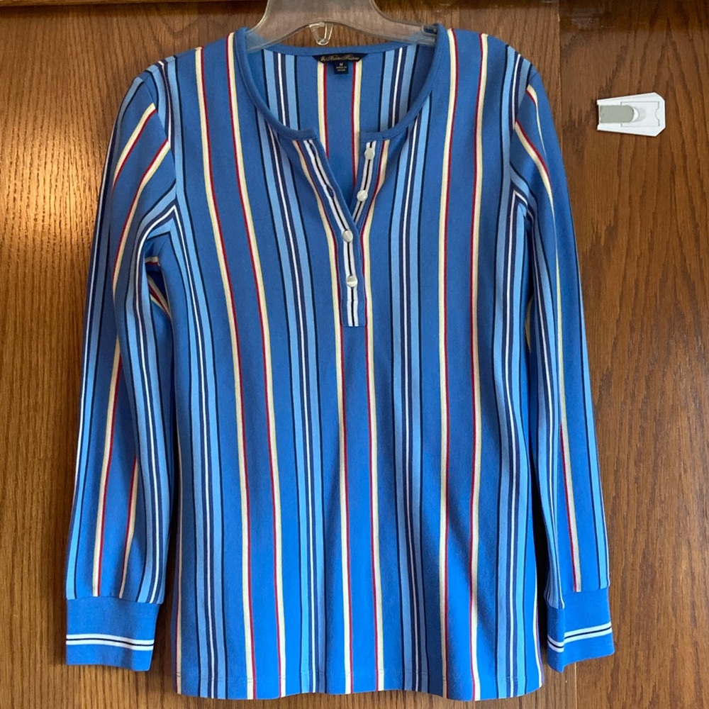 STRIPE SUPIMA COTTON JERSEY HENLEY TUNIC, Medium, NWOT